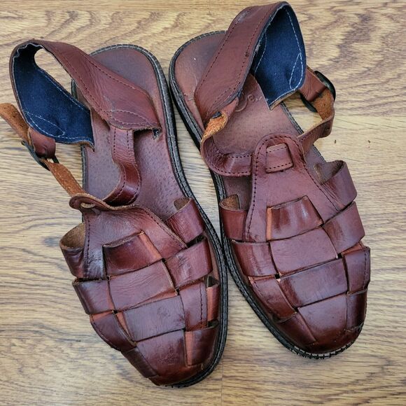 Roma NZ Mens Genuine Leather Sandals US10  UK8 Hollow Out Weave Buckle Casual - Picture 6 of 10